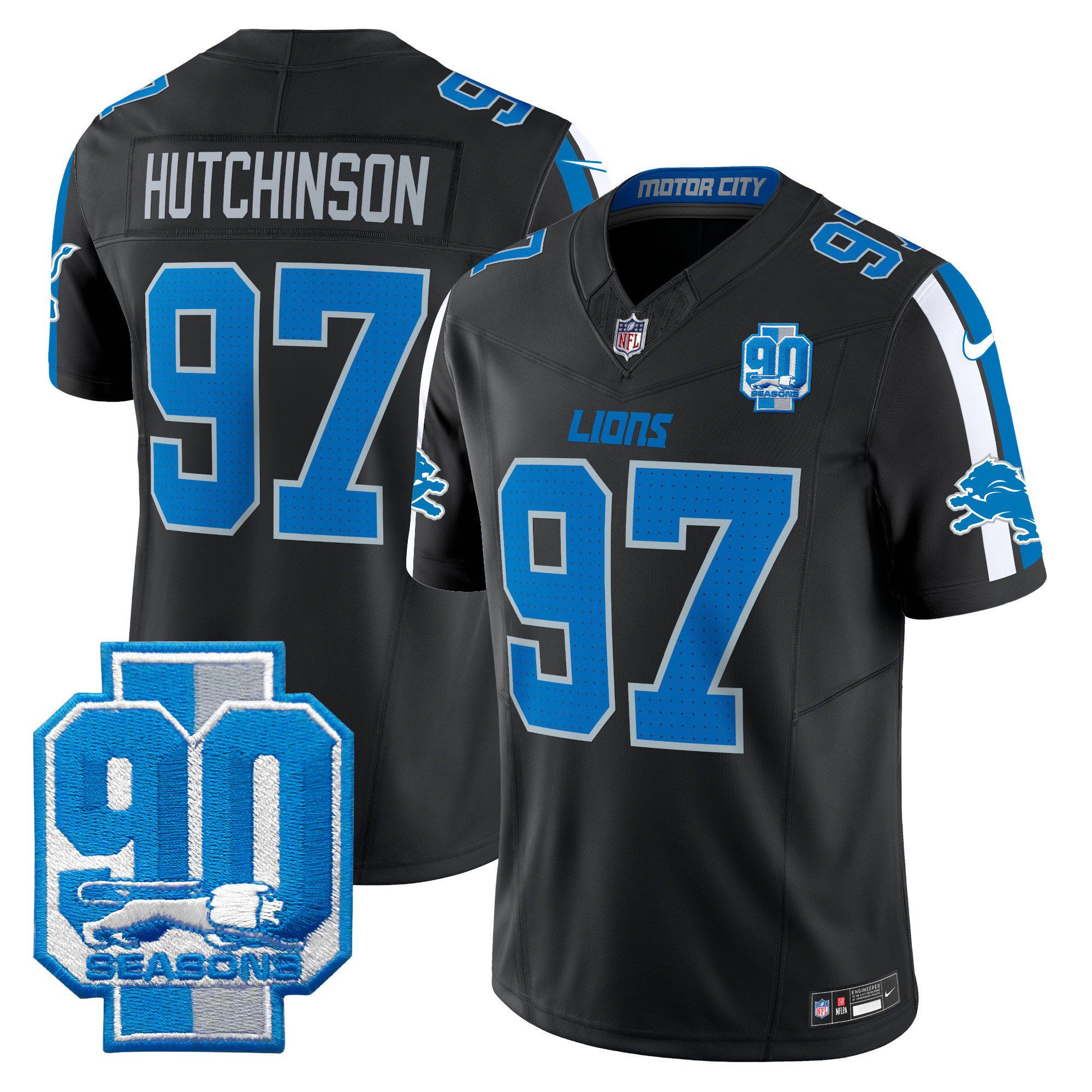 Men Detroit Lions #97 Hutchinson Black 2024 Nike 90th Year Patch Vapor Limited NFL Jersey->indianapolis colts->NFL Jersey